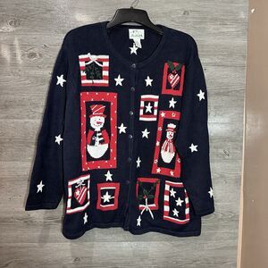 Quacker Factory Christmas July Sweater America Red White Blue Snowmen USA 2xl